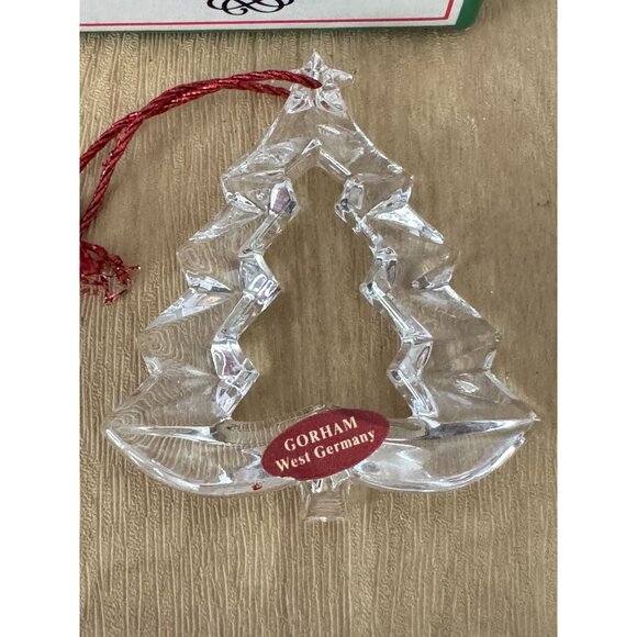 Gorham West Germany Glass Christmas Tree Ornament Clear With Red String Boxed - Picture 3 of 4